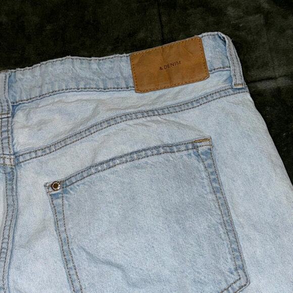 & Denim Loose & Baggy Fit Jeans Womens 14 Blue Denim Cotton Mid Waist Frayed Hem - Picture 8 of 9